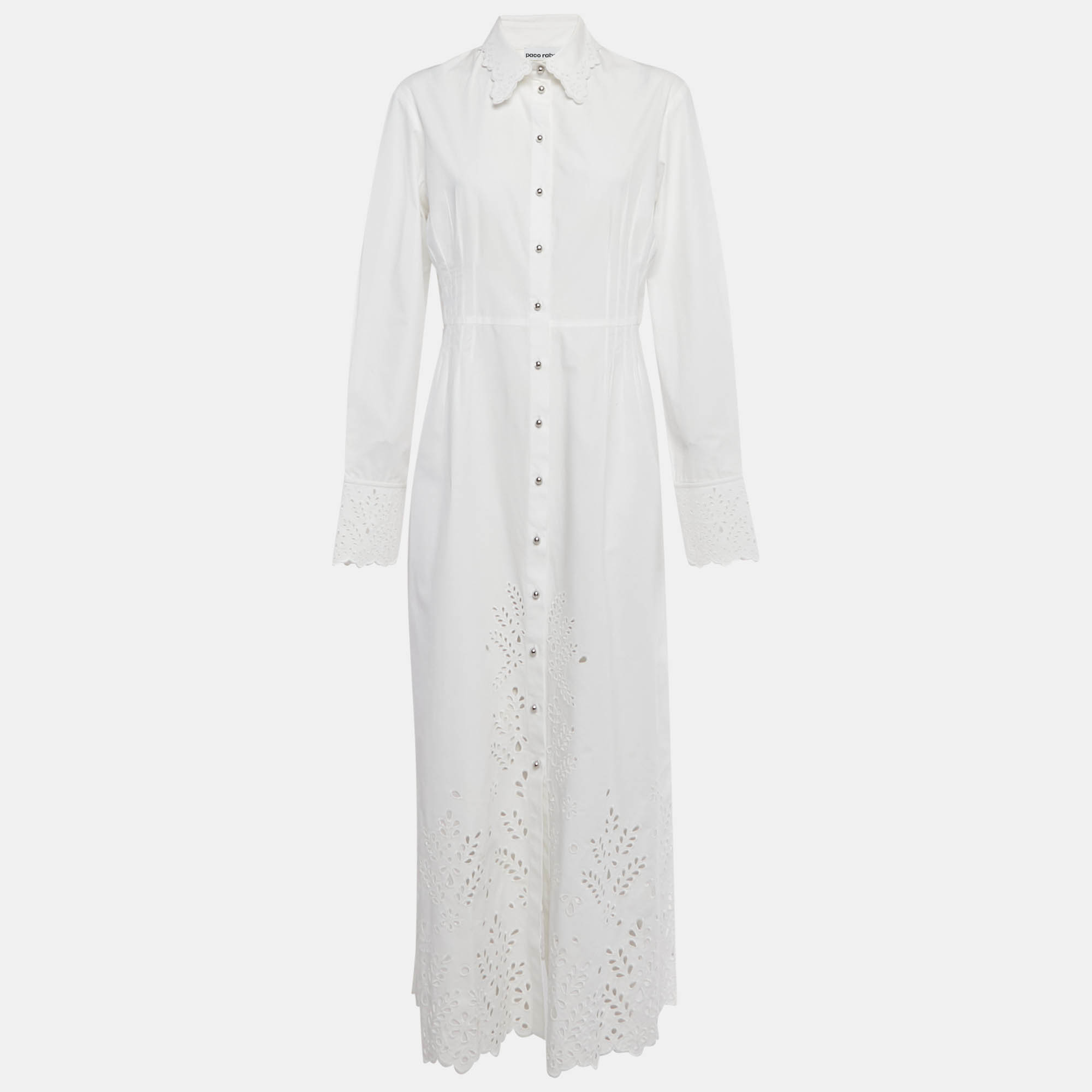 

Paco Rabanne White Broderie Anglaise Cotton Midi Dress M