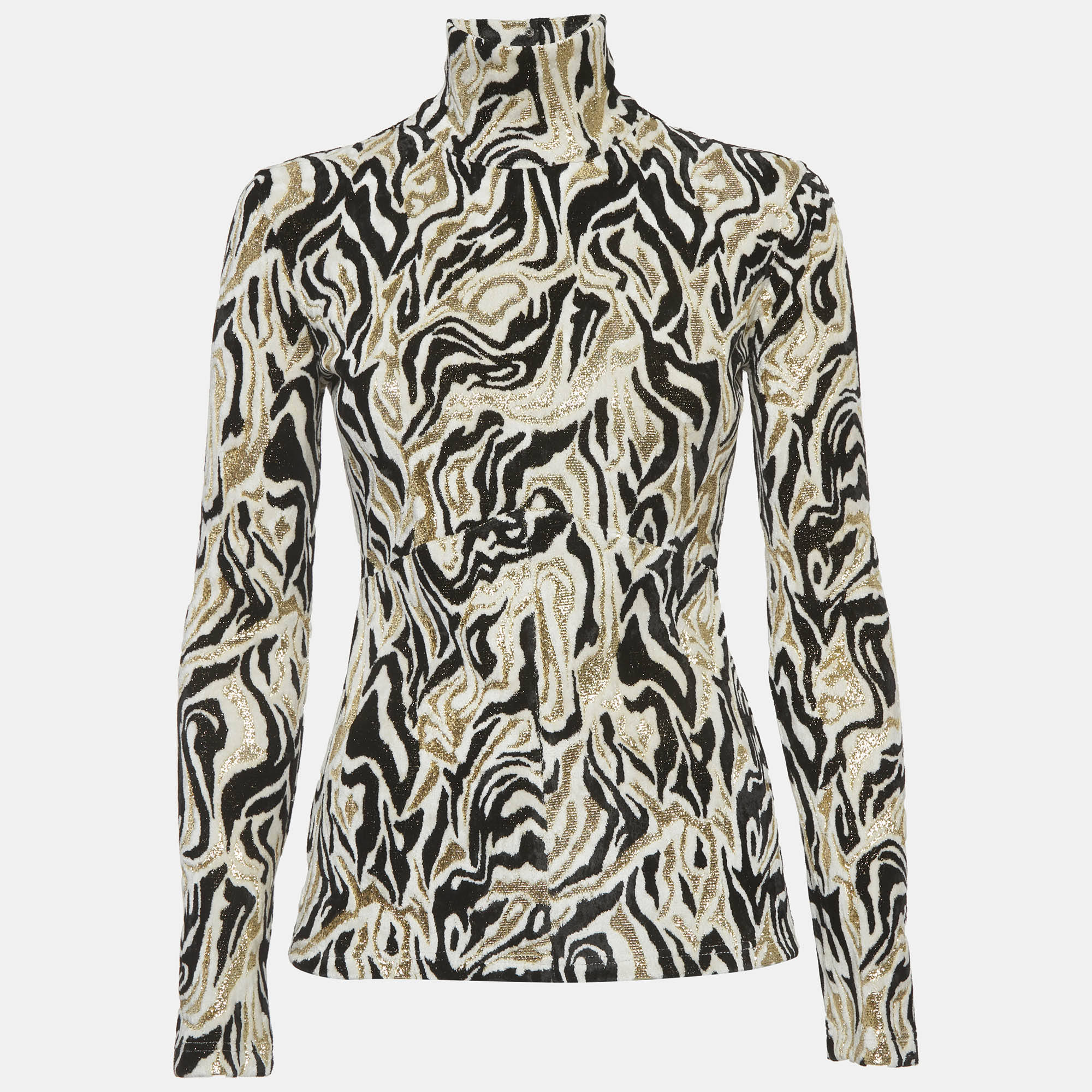 

Paco Rabanne White/Black Lurex Velvet High Neck Top S