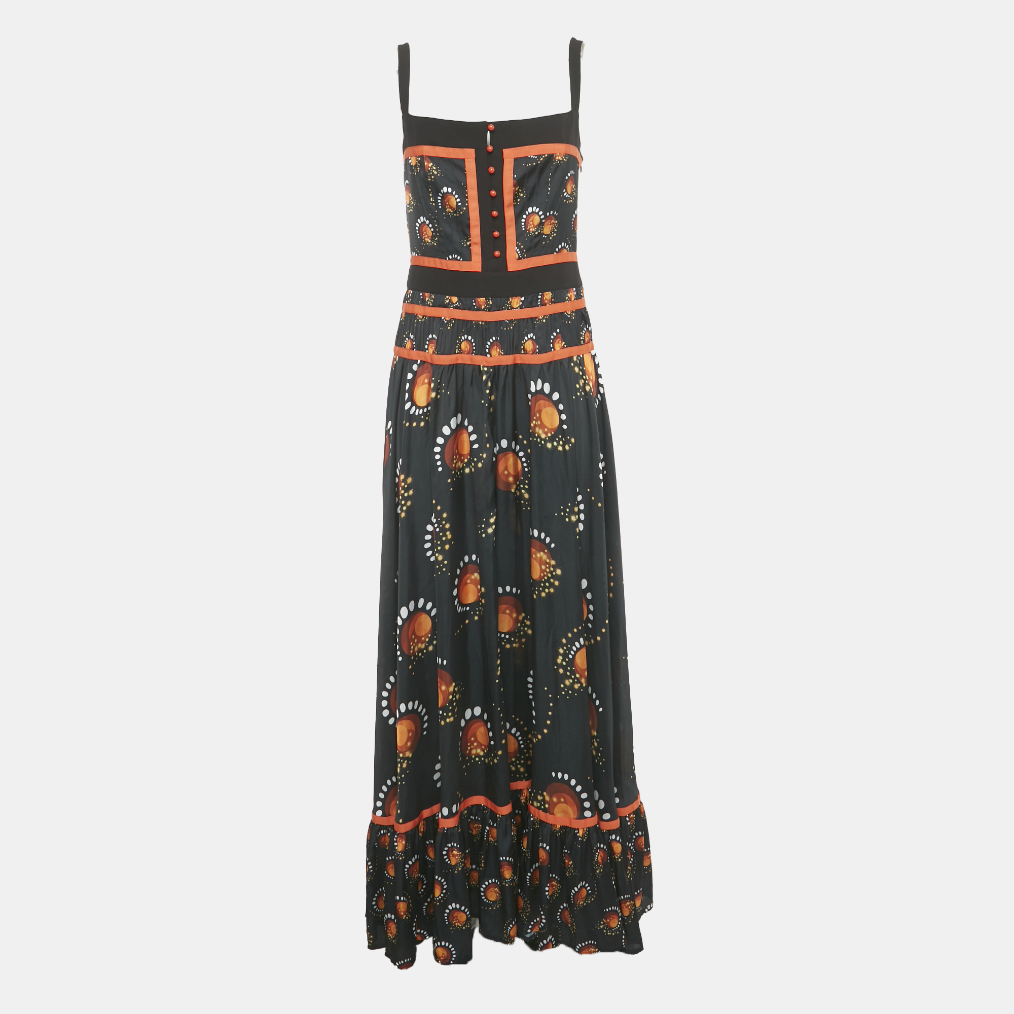 

Paco Rabbane Black Printed Satin Flared Maxi Dress L