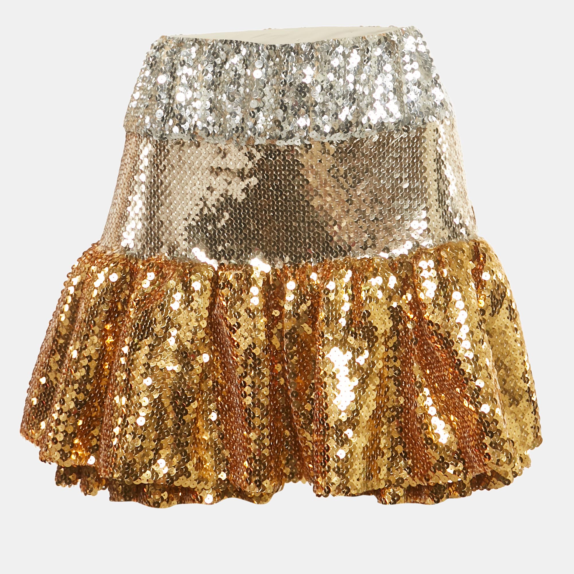 

Paco Rabbane Gold Sequin Tiered Mini Skirt M