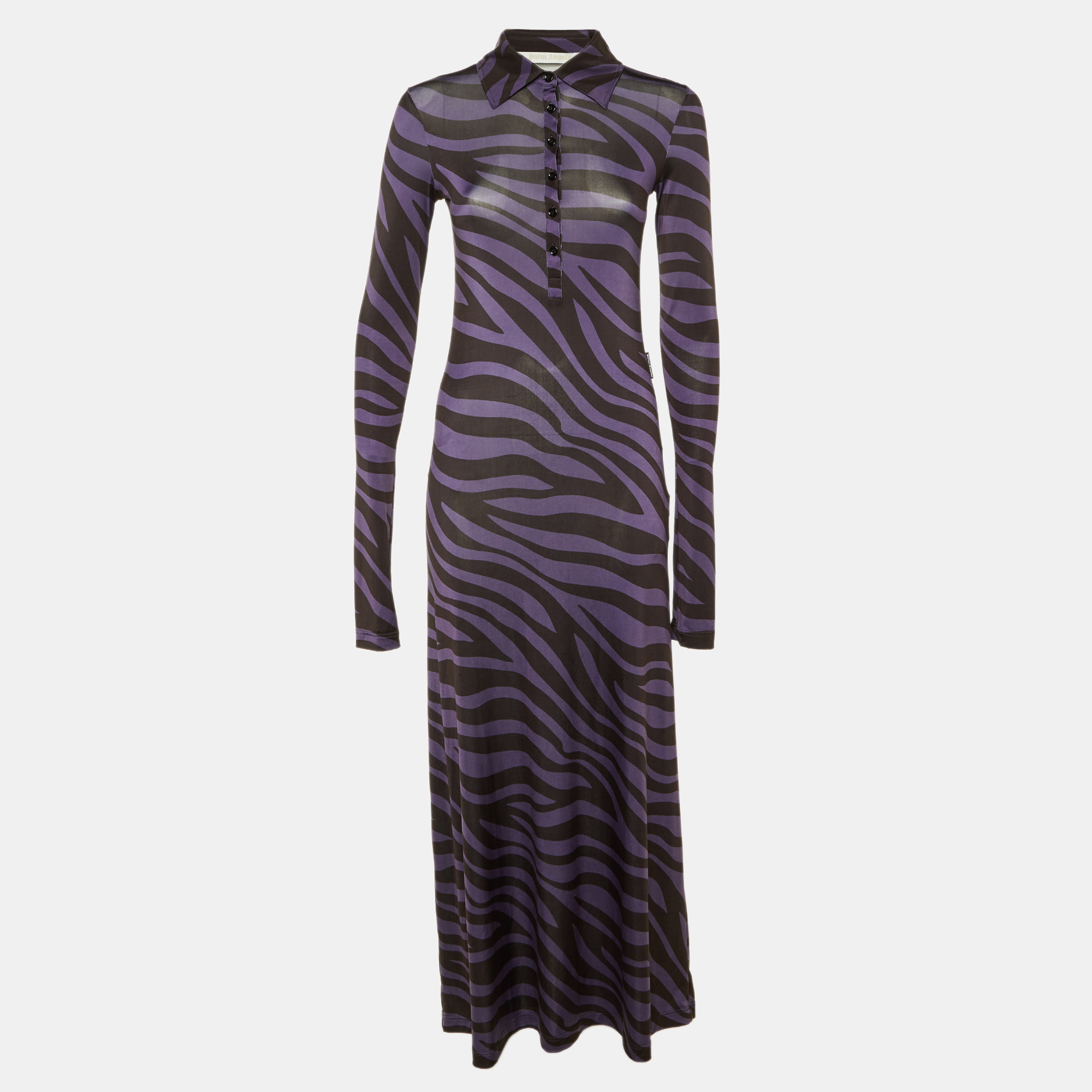 

Palm Angels Purple Zebra Print Jersey Maxi Polo Dress M