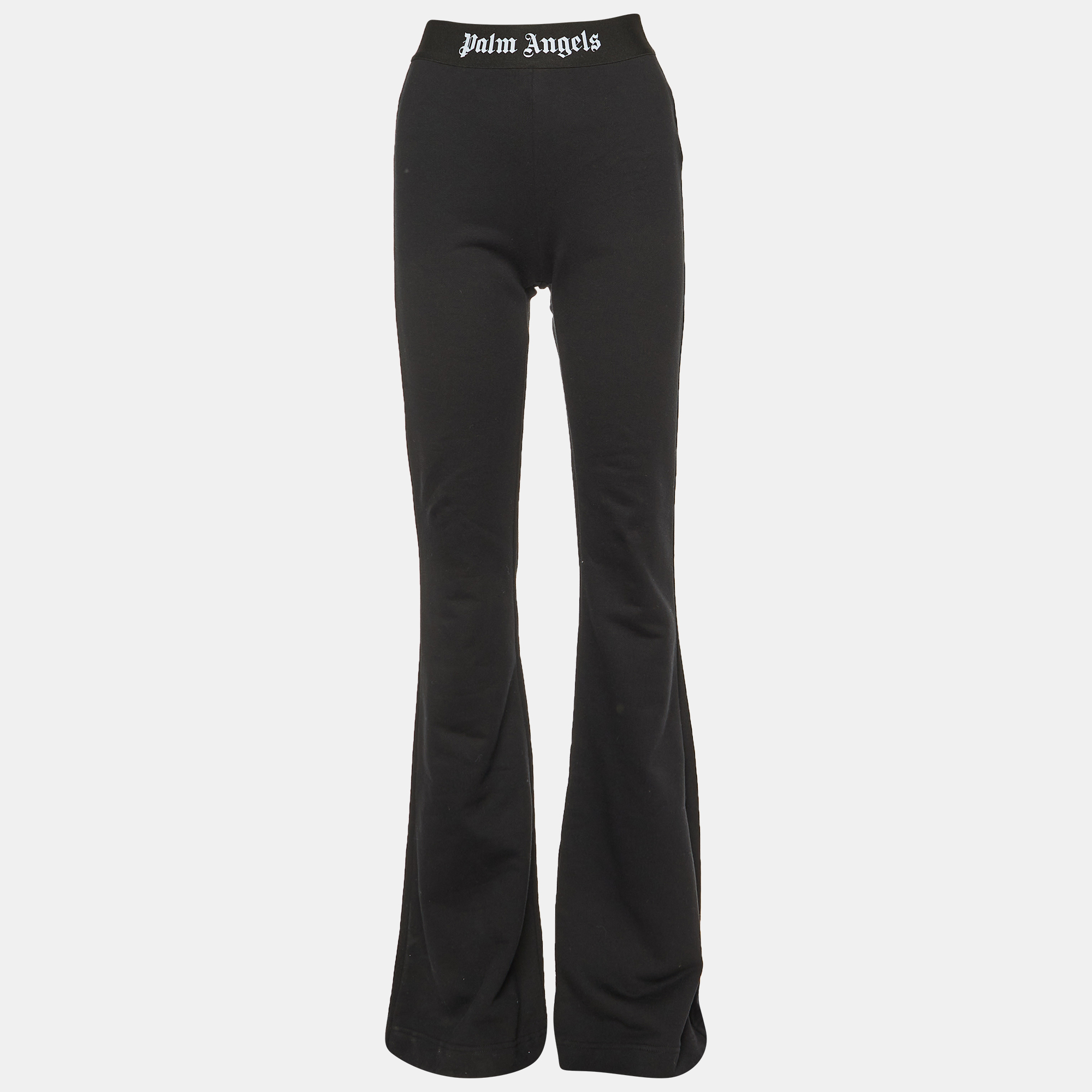 

Palm Angels Black Cotton Logo Waist Band Flared Trousers S