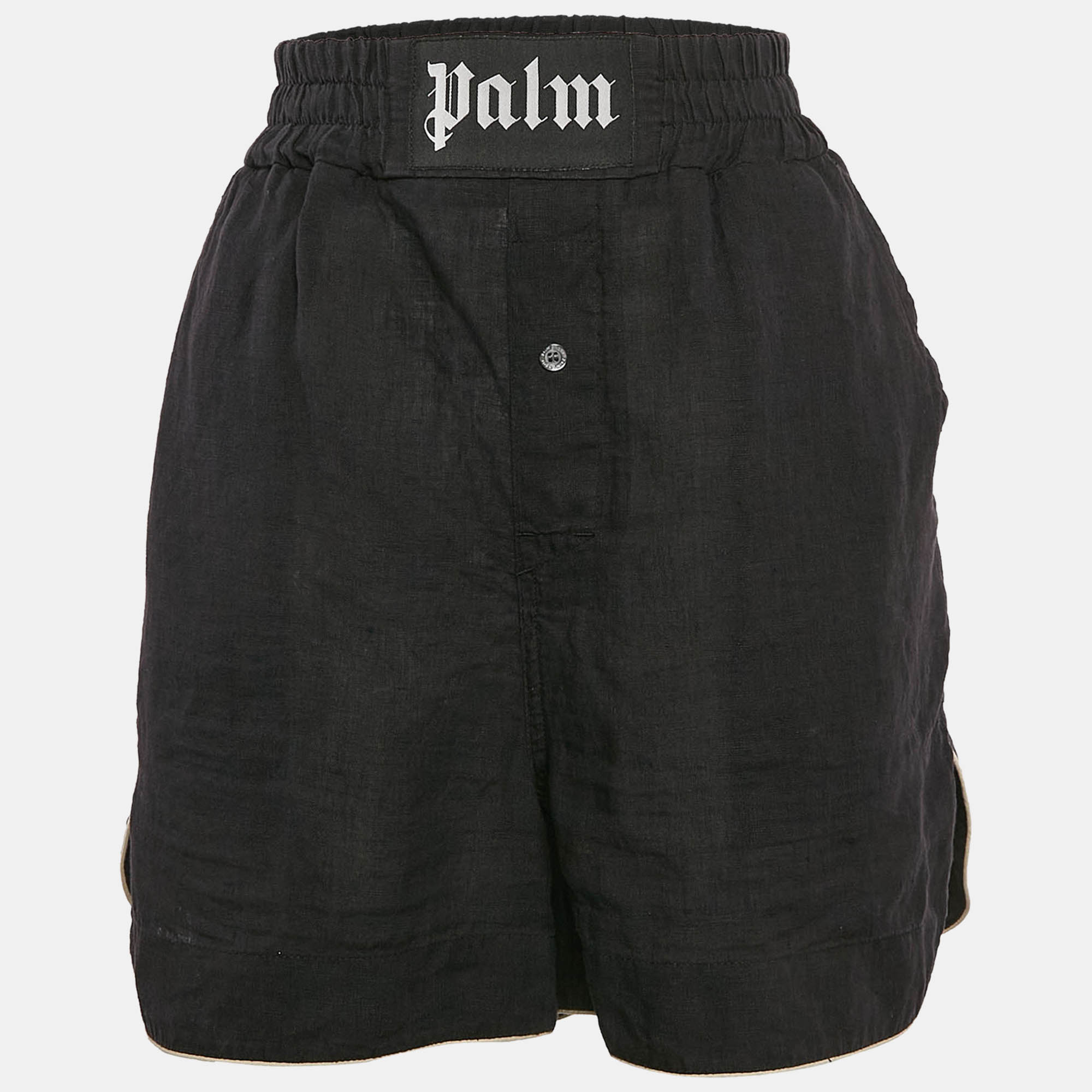 

Palm Angels Black Linen Contrast Trimmed Shorts M