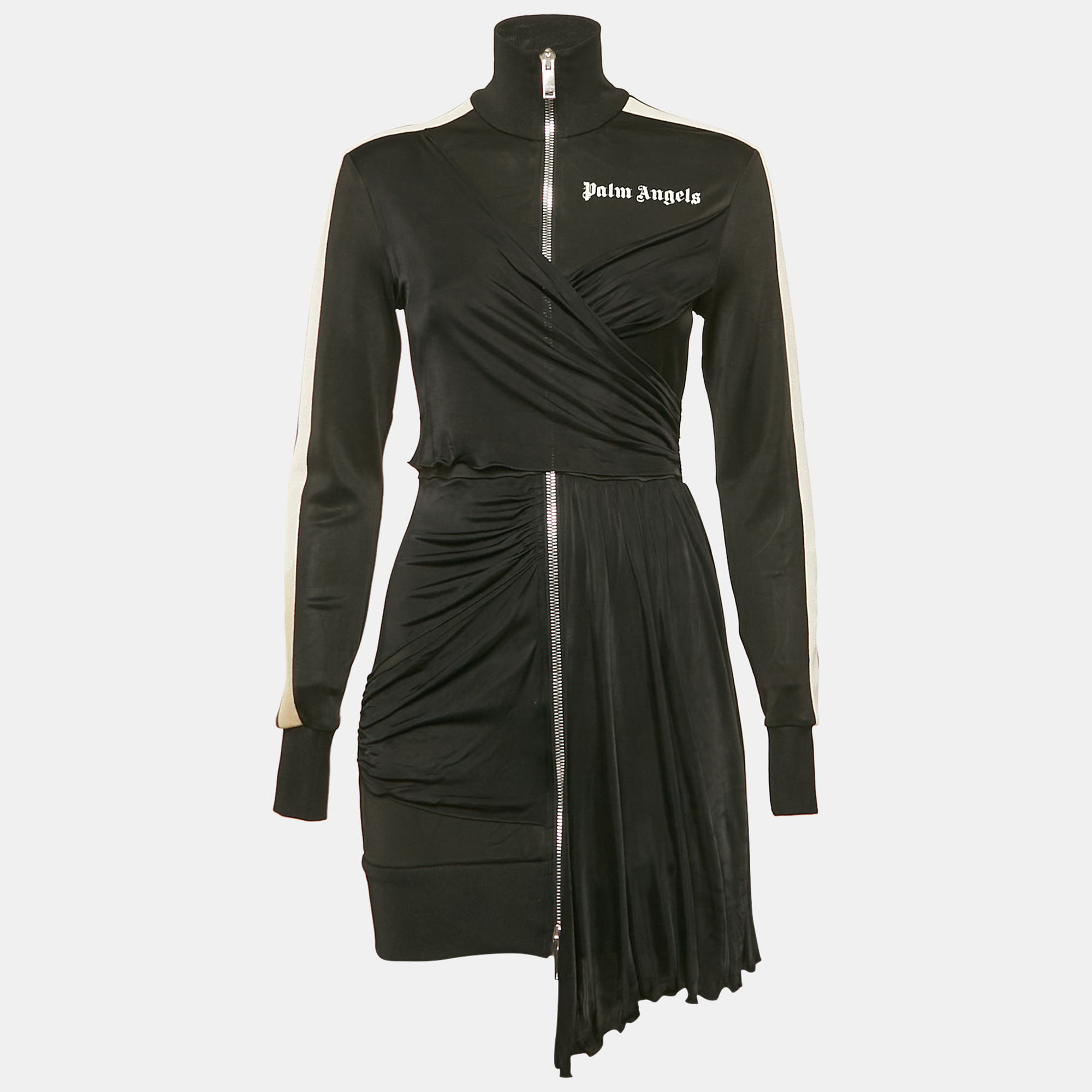 

Palm Angels Black Jersey Draped Track-Style Dress S
