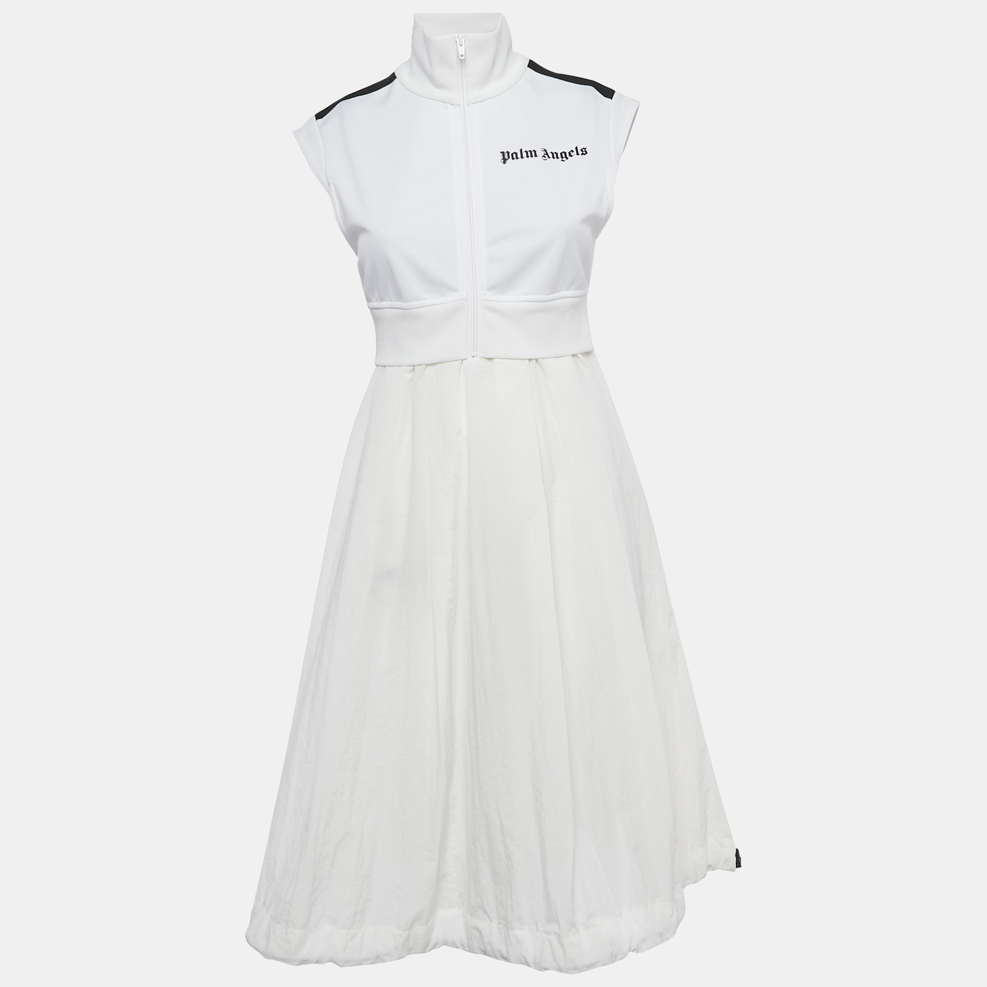 Pre-owned Palm Angels White Logo Print Jersey And Nylon Midi Dress S