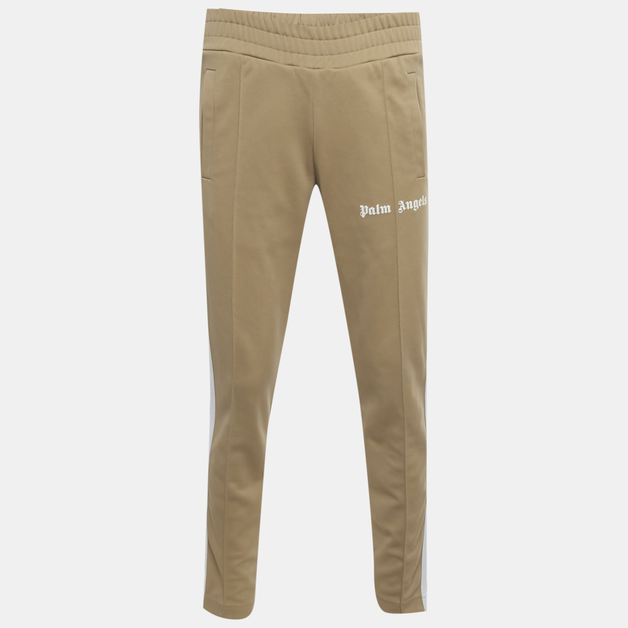

Palm Angels Beige Logo Print Jersey Track Pants S, Brown