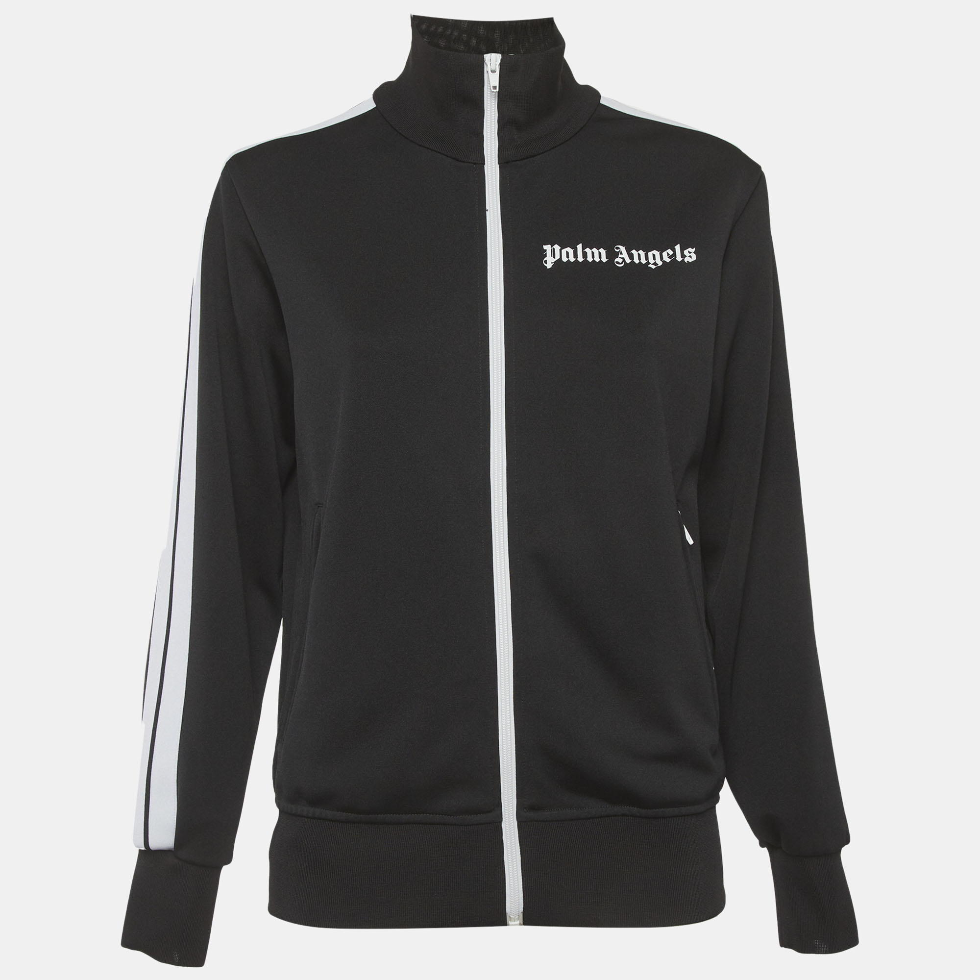 Pre-owned Palm Angels Black Logo Print Jersey Track Jacket S