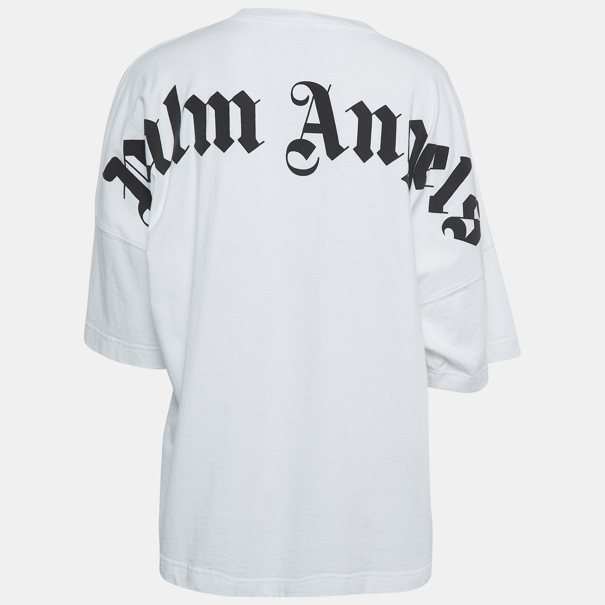 

Palm Angels White Logo Print Cotton Crew Neck Oversized T-Shirt