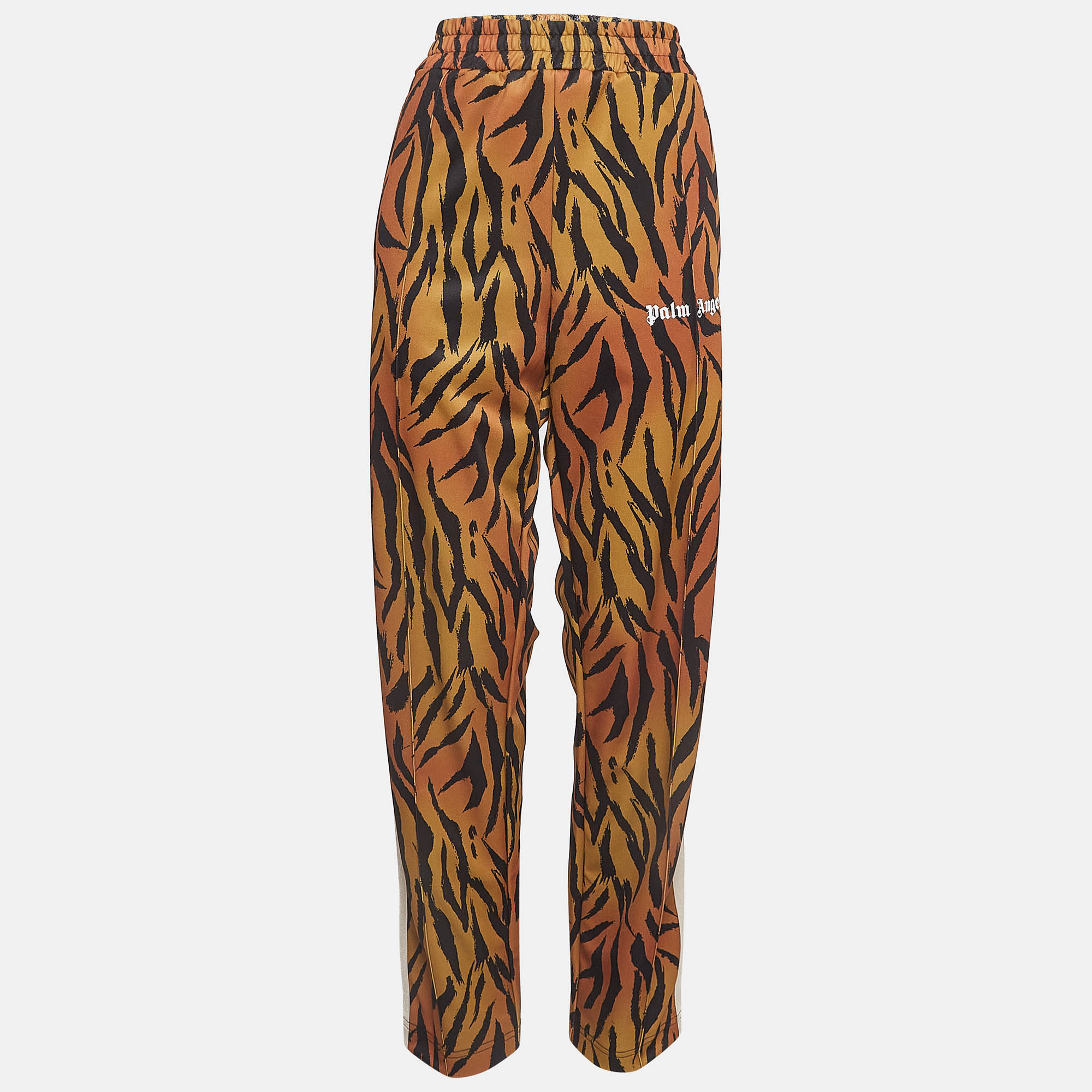 Pre-owned Palm Angels Orange Tiger Print Knit Side Stripe Detail Track Pants Xl