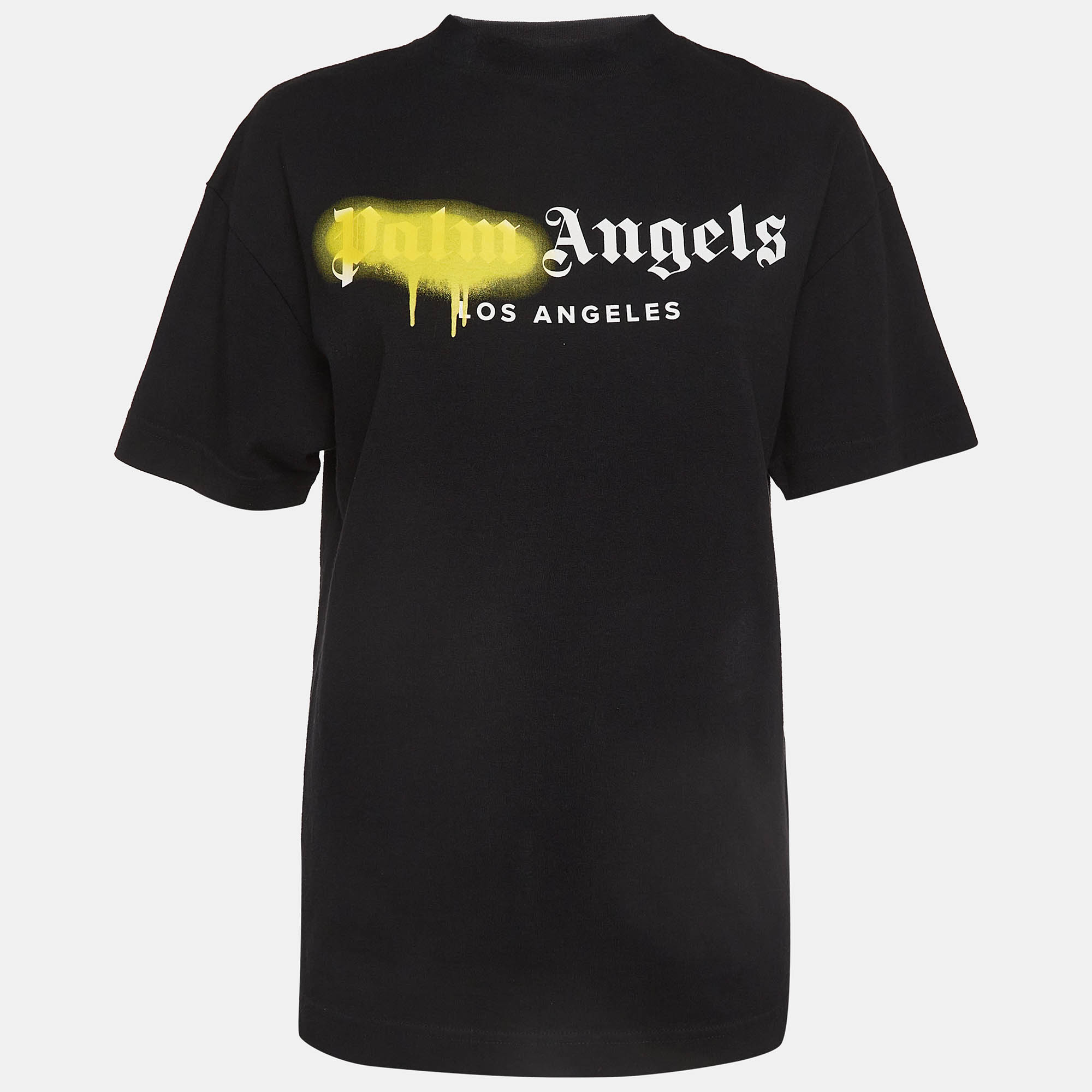 

Palm Angels Black Los Angeles Printed Cotton Crew Neck T-shirt