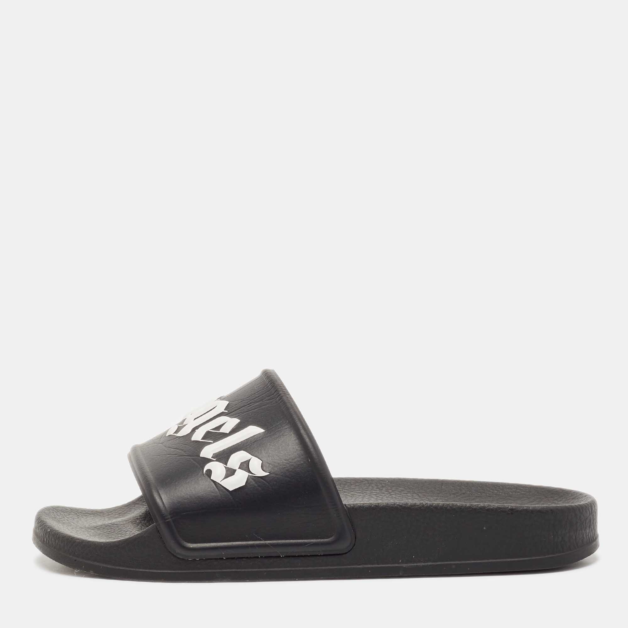 

Palm Angels Black Leather Flat Slides Size