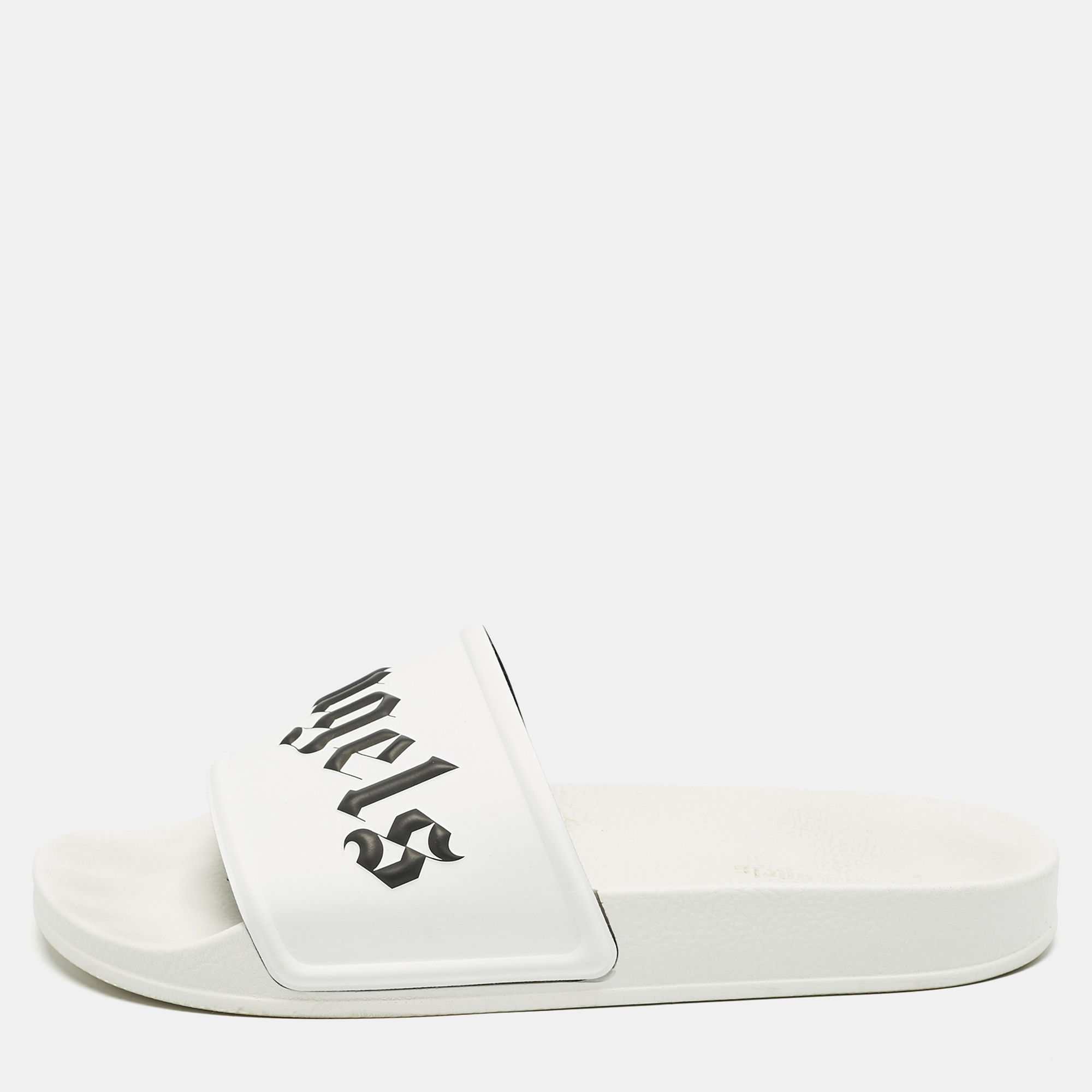 

Palm Angels White Leather Slide Sandals Size
