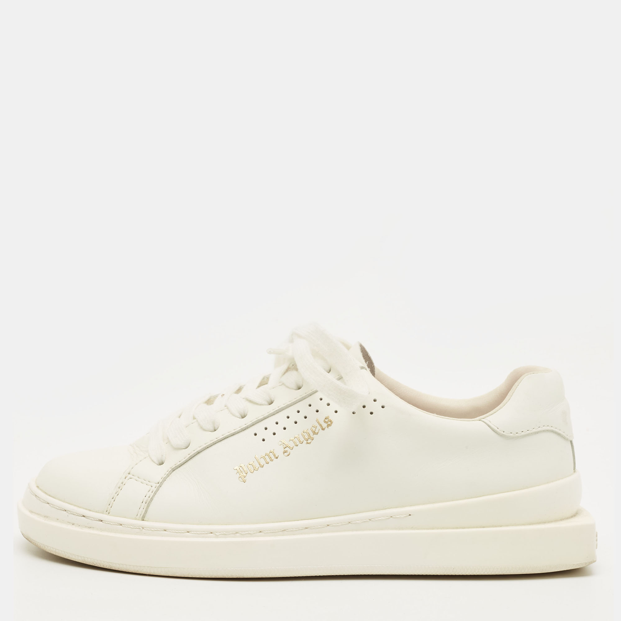 Pre-owned Palm Angels Size 38 White Leather Lace Up Sneakers