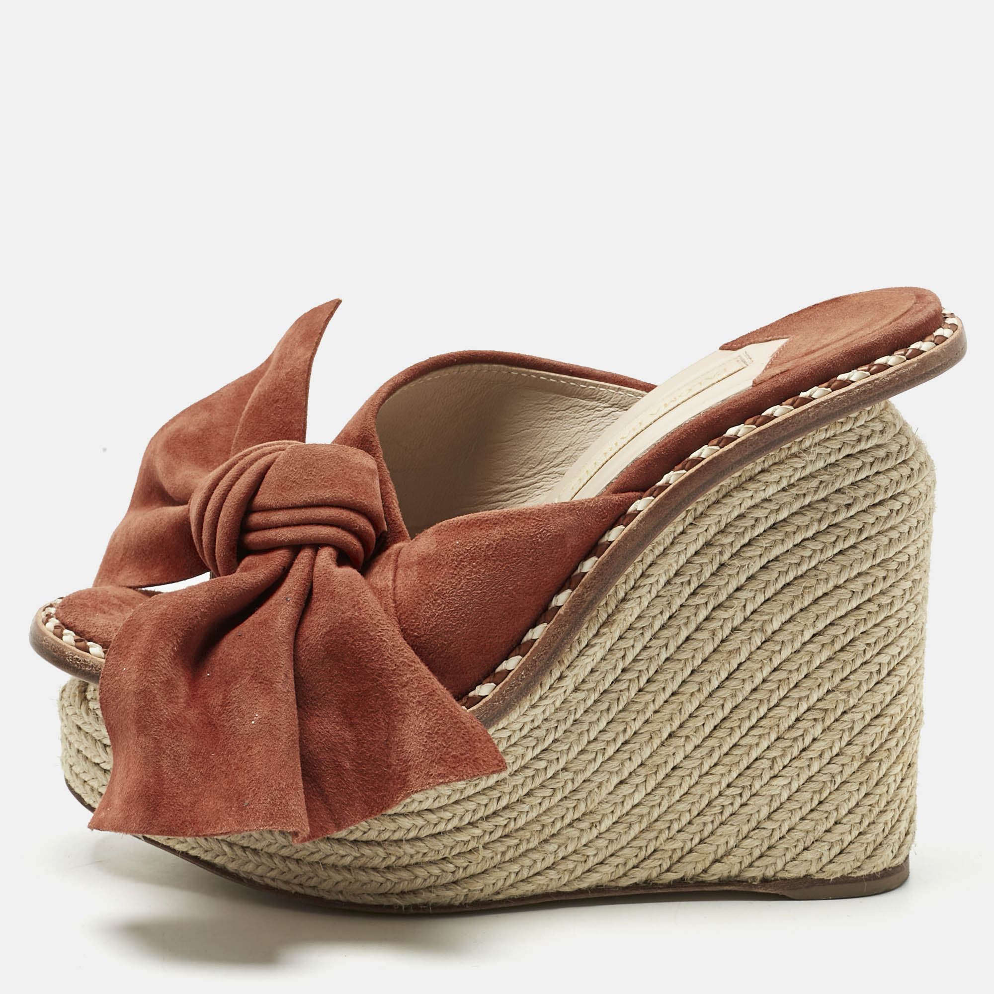 

Paloma Barceló Orange Suede Monaco Bow Espadrille Wedge Sandals Size