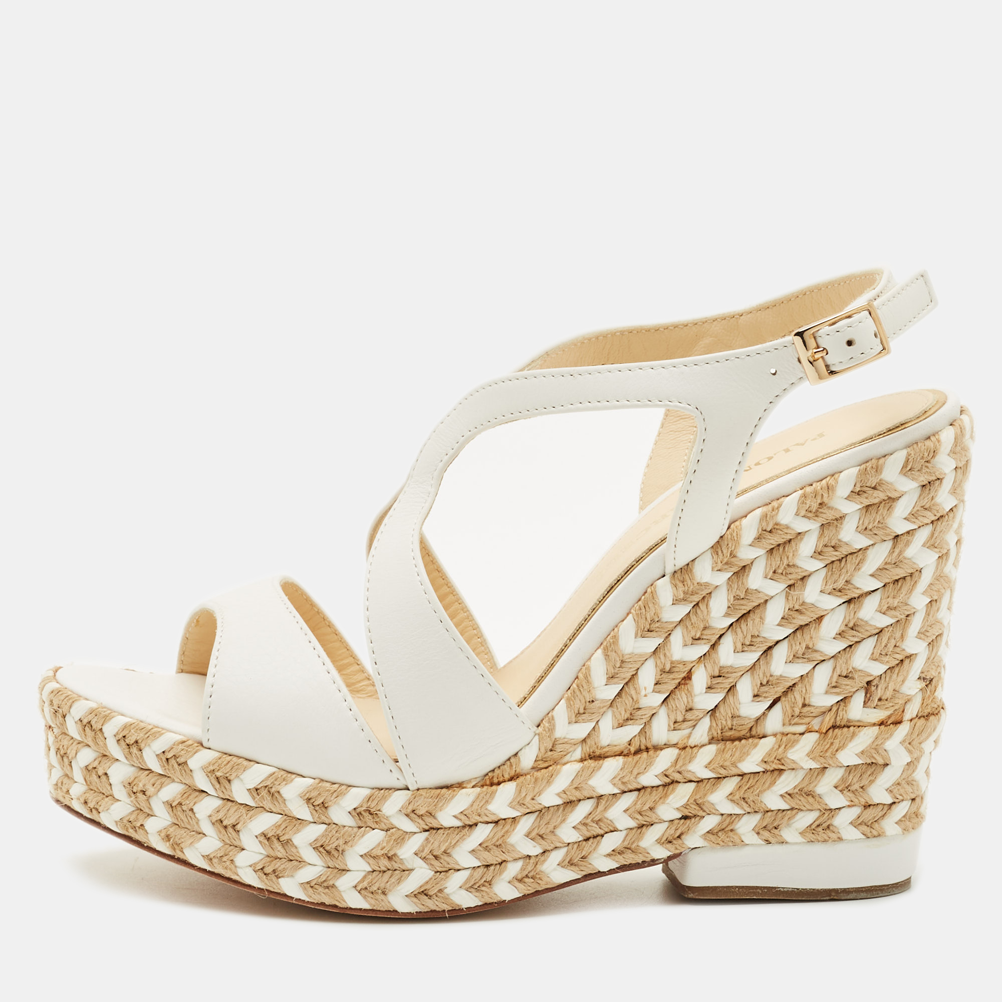 Paloma Barcel&oacute; White Leather Espadrille Wedge Sandals Size 37