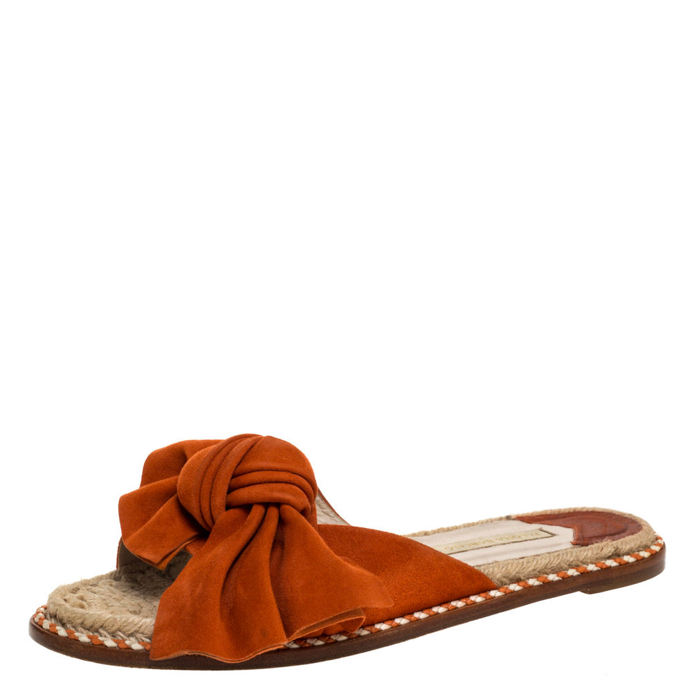Pre Owned Paloma Barceló Orange Suede Leather Geranio Knotted Flat Slides Size 38