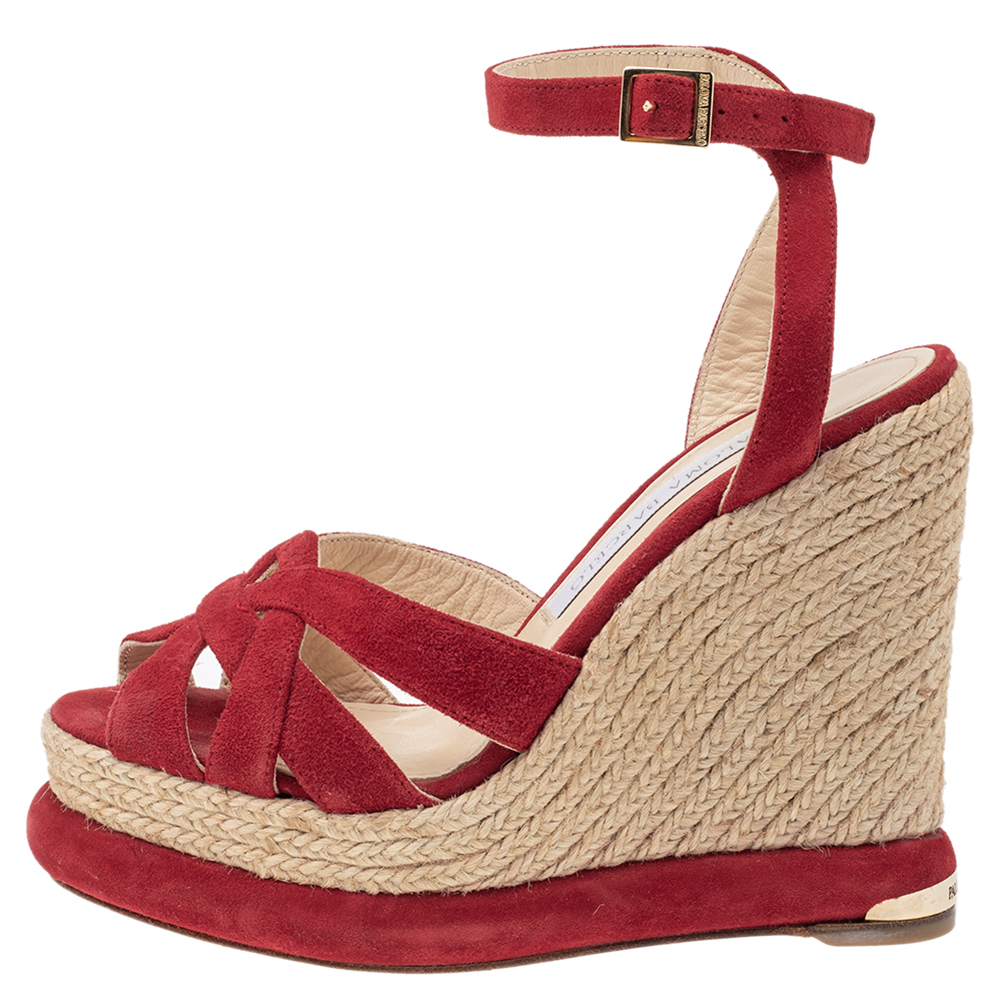 

Paloma Barceló Red Suede Wedge Platform Espadrille Sandals Size