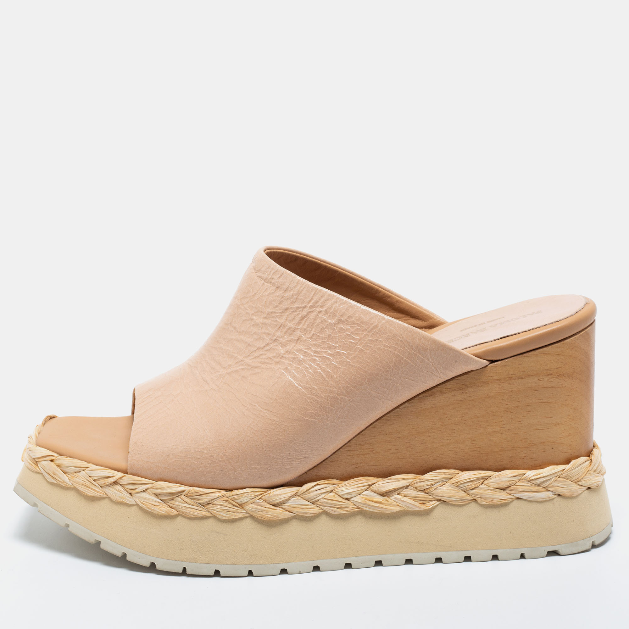 Paloma Barceló Beige Leather Wedge Platform Mules Size 39