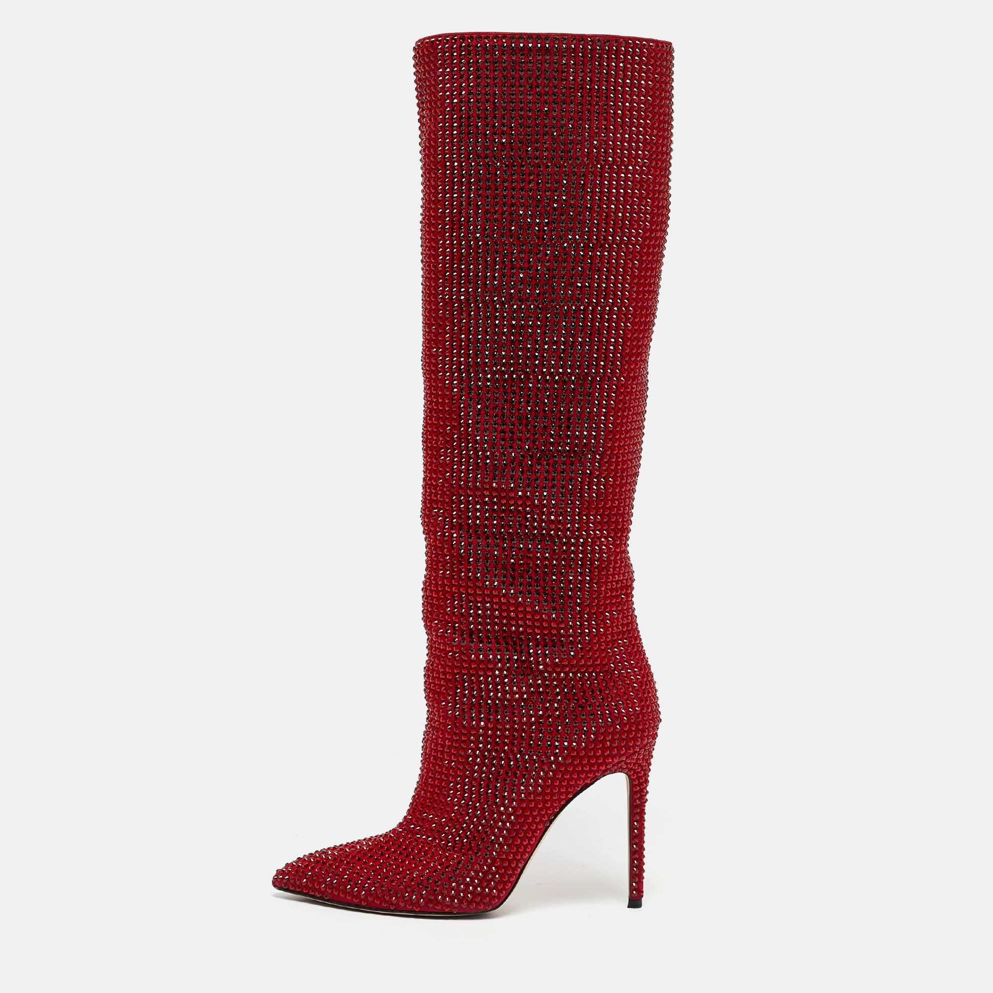 

Paris Texas Red Suede Crystal Embellished Holly Stiletto Knee Length Boots Size