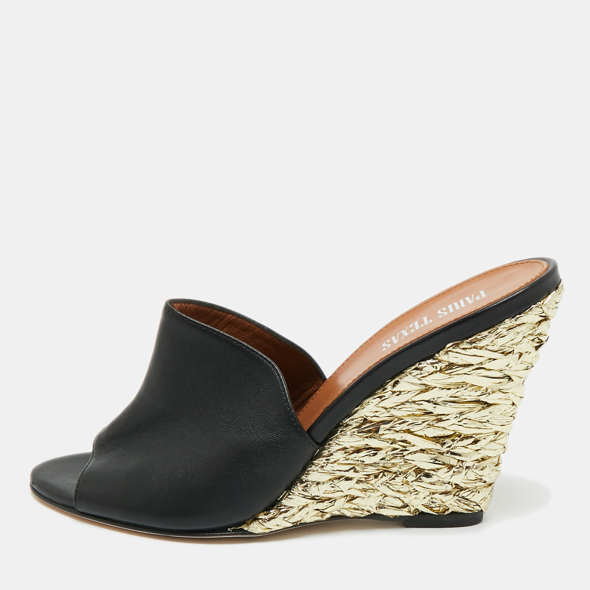 

Paris Texas Black Leather Deia Wedge Sandals Size