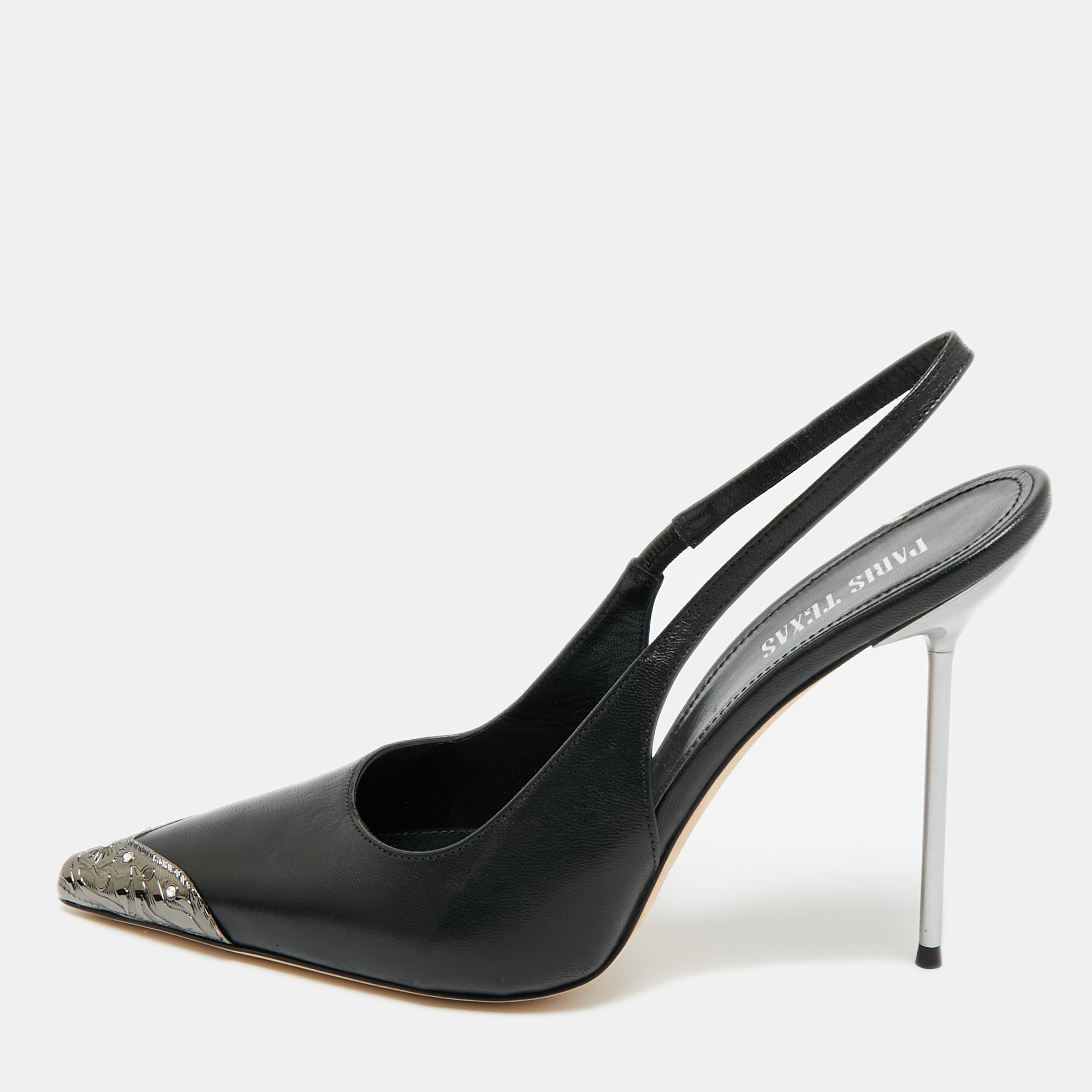 

Paris Texas Size  Black Leather and Metal Slingback Pumps