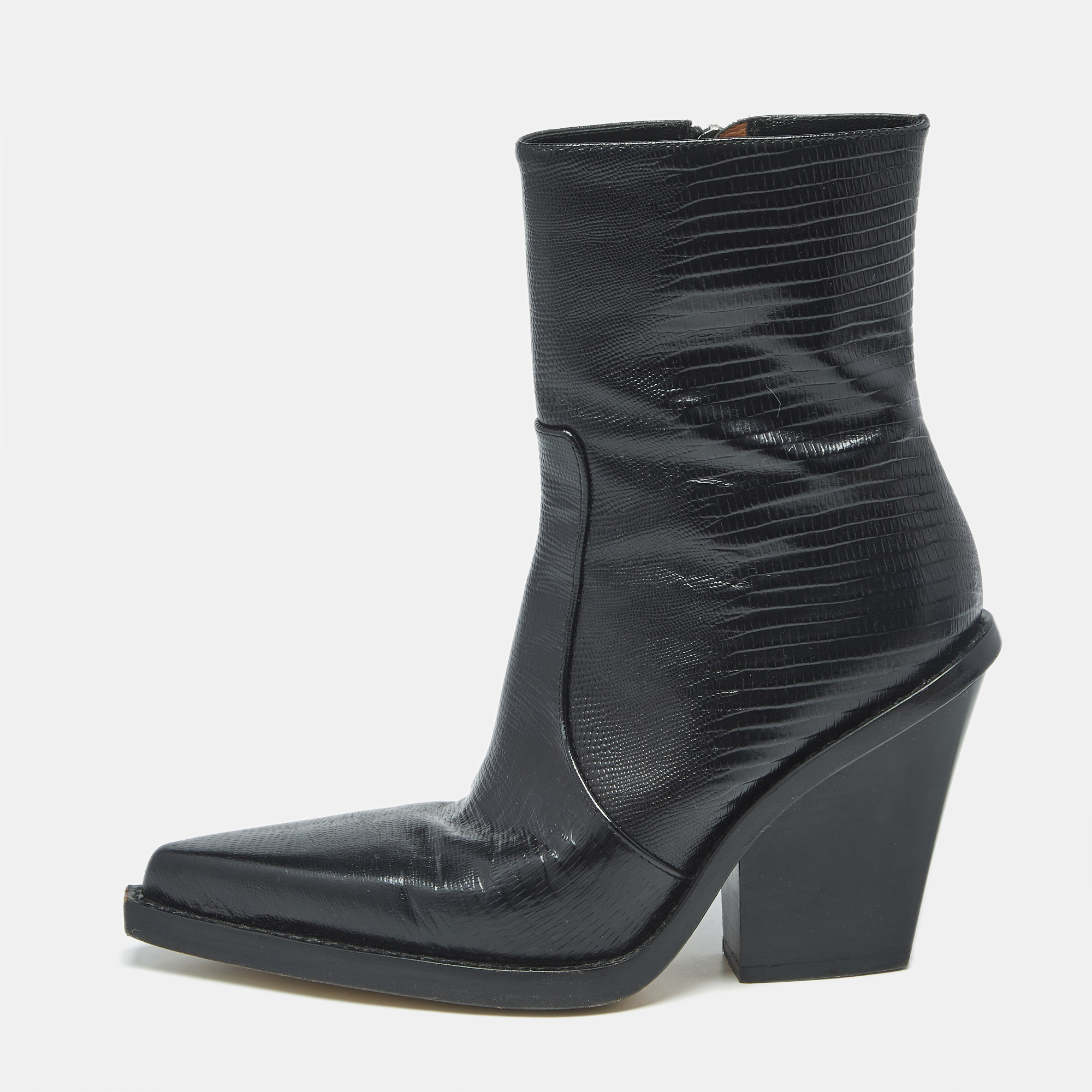 

Paris Texas Rodeo 100 Size  Black Lizard Embossed Leather Mid Calf Boots