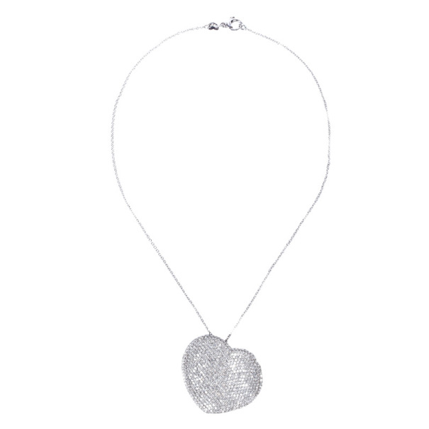 

Pasquale Bruni Diamond Pave Setting Heart White Gold Pendant Necklace, Silver