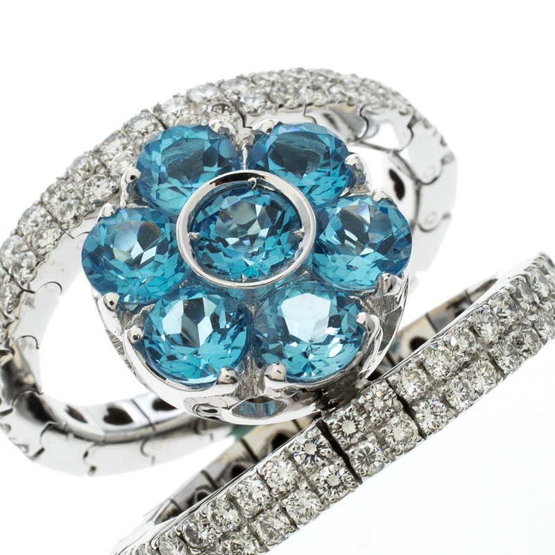 

Pasquale Bruni Fiori Diamond Blue Colored Gemstone 18k White Gold Cocktail Ring Size