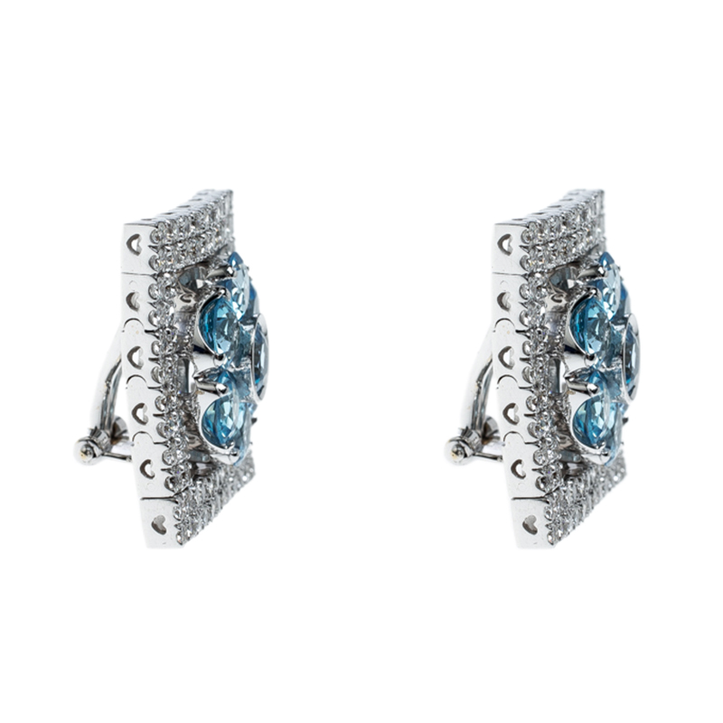 

Pasquale Bruni Diamond Blue Colored Gemstone 18k White Gold Clip-on Stud Earrings