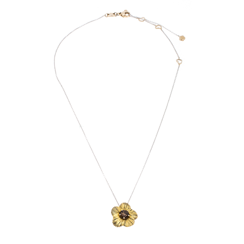 

Pasquale Bruni Penelope Smoky Quartz 18k Two Tone Gold Flower Pendant Necklace