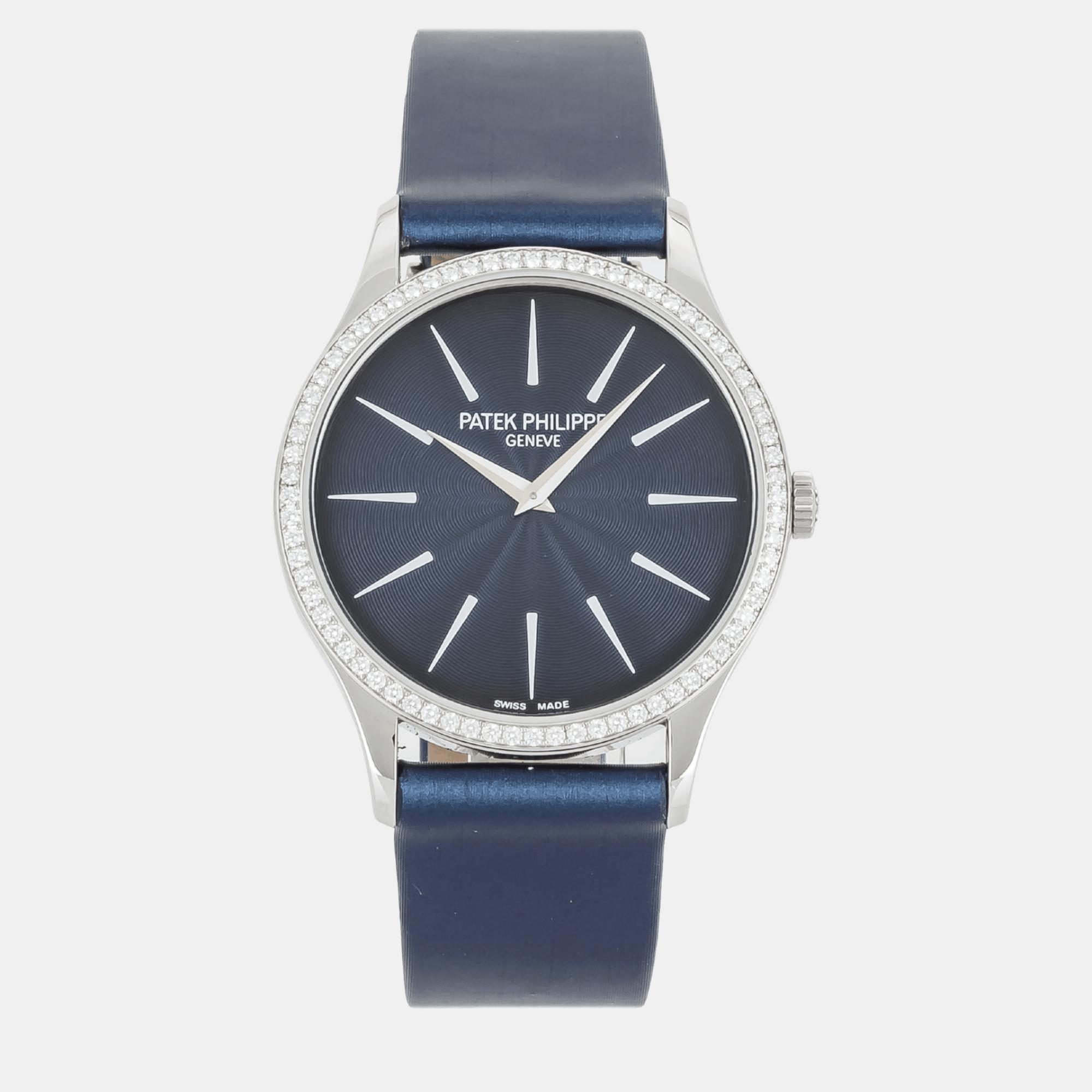 

Patek Philippe Blue 18k White Gold Calatrava 4897G-001 Manual Winding Women's Wristwatch 33 mm