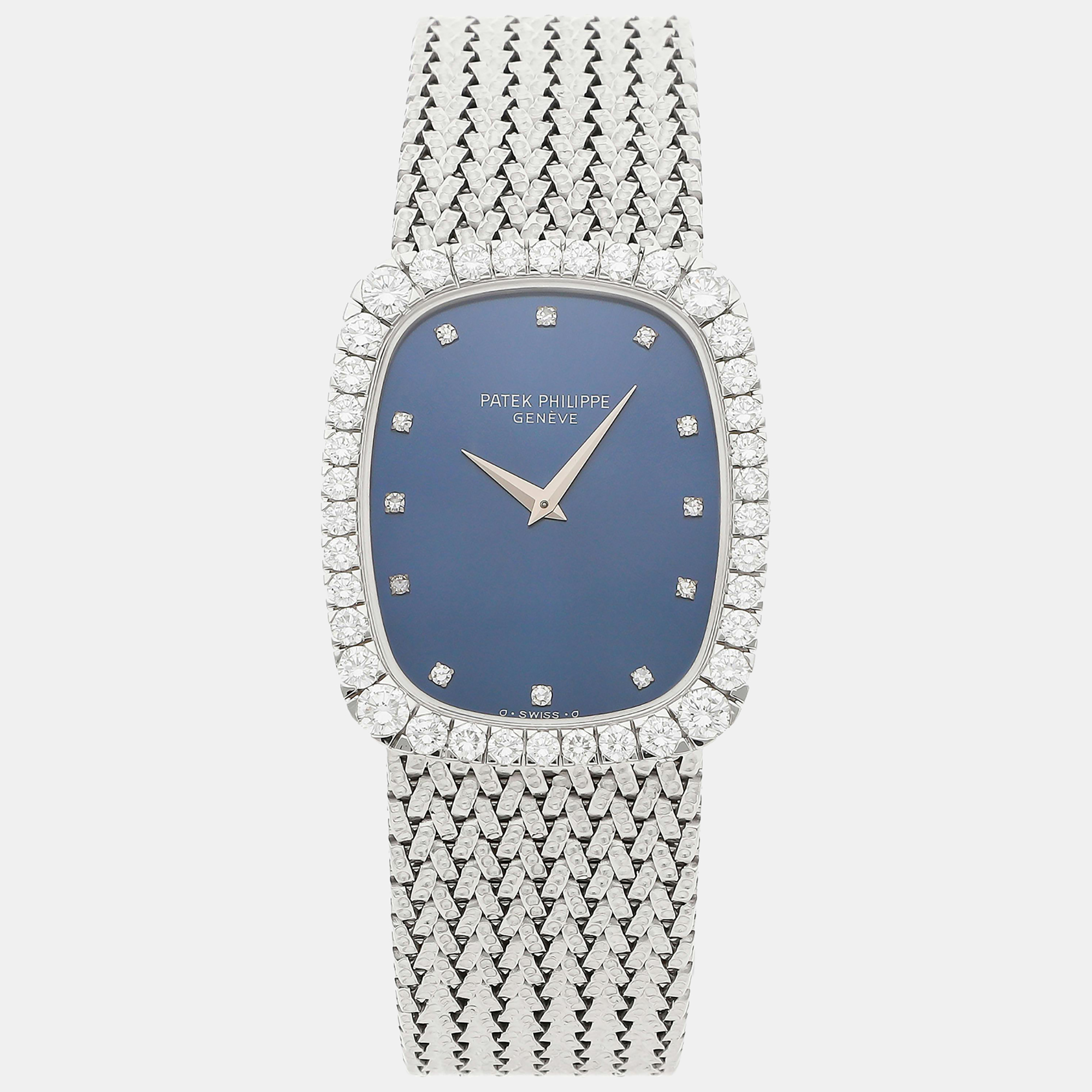 

Patek Philippe Blue 18k White Gold Ellipse 3617/1 Manual Winding Women's Wristwatch 28 mm