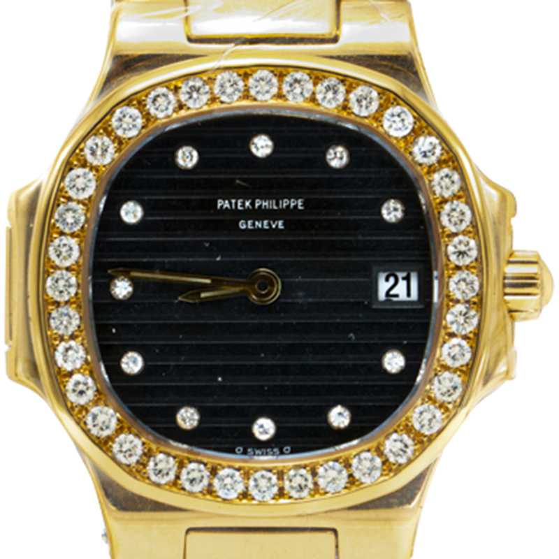 

Patek Philippe Black Yellow Gold Nautilus Diamond Women's Watch