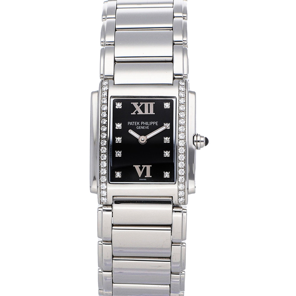 Pre-owned Patek Philippe Black Diamonds Stainless Steel Twenty-4 4910 ...