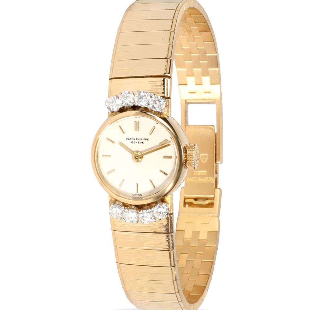 Pre-owned Patek Philippe Silver Diamonds 18k Yellow Gold Vintage 3266/ ...