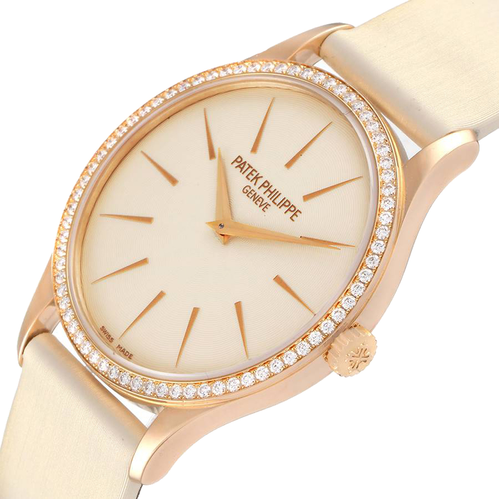 

Patek Philippe Beige Diamonds 18K Rose Gold Calatrava 4897R Women's Wristwatch 33 MM