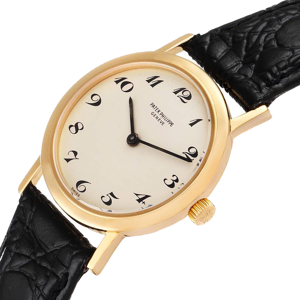 

Patek Philippe Silver 18k Yellow Gold Calatrava 4184 Women's Wristwatch 26 MM