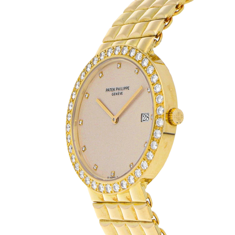 

Patek Philippe Silver Diamonds 18K Yellow Gold Calatrava 3936/1J Women's Wristwatch 33 MM