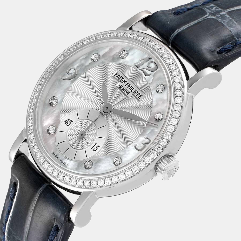 

Patek Philippe Silver Diamond 18k White Gold Calatrava 4959 Manual Winding Women's Wristwatch 31 mm