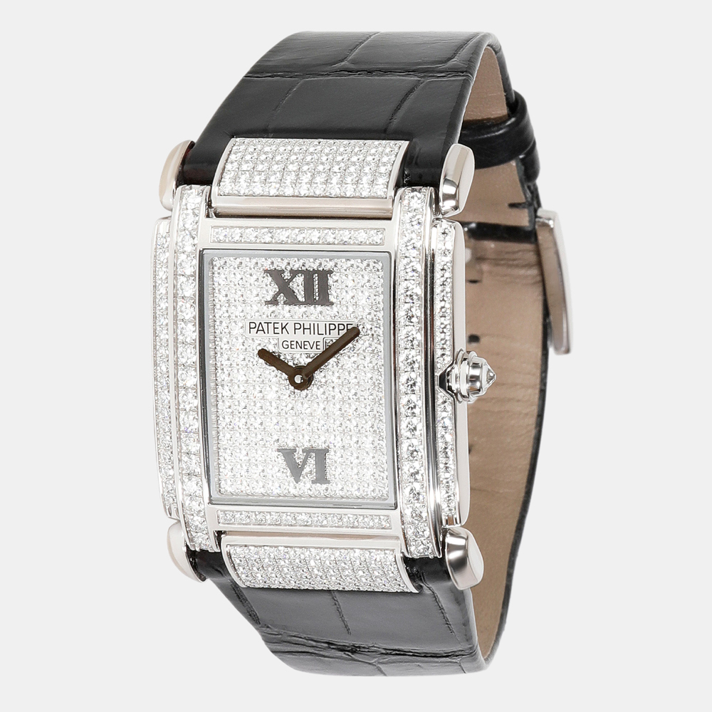 Pre-owned Patek Philippe White Gold And Diamond Twenty-4 4910g-001 Quartz Women's Wristwatch 25 Mm