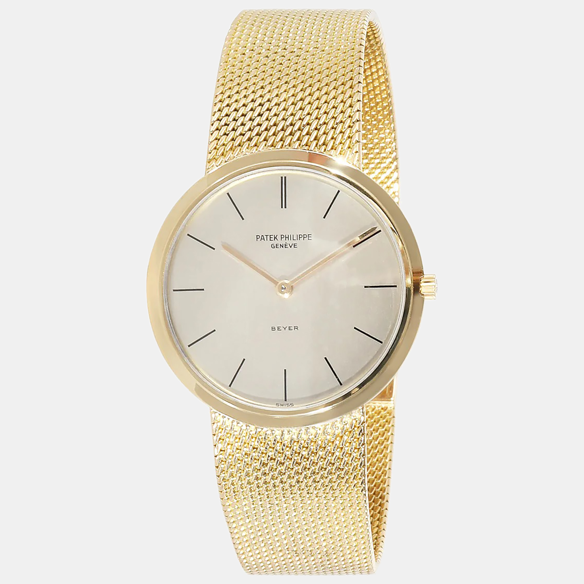 Pre-owned Patek Philippe Silver 18k Yellow Gold Calatrava 3520/13 Manual Winding Women's Wristwatch 32 Mm