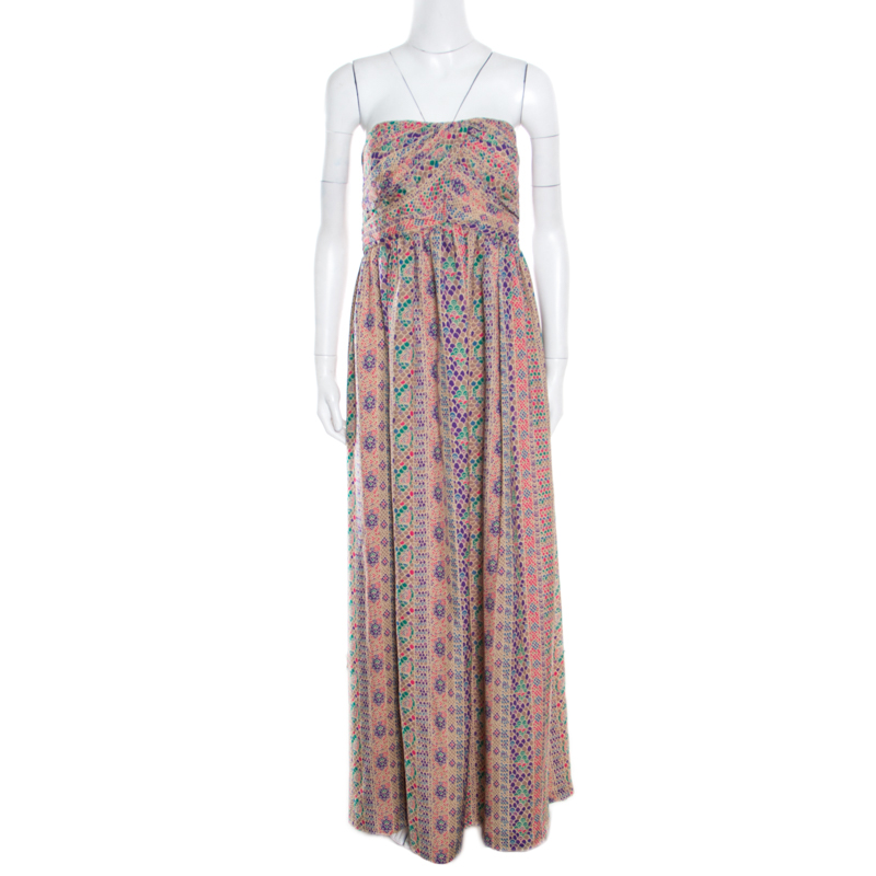 Paul and Joe Multicolor Mini Fish Scale Print Bandeau Maxi Dress L