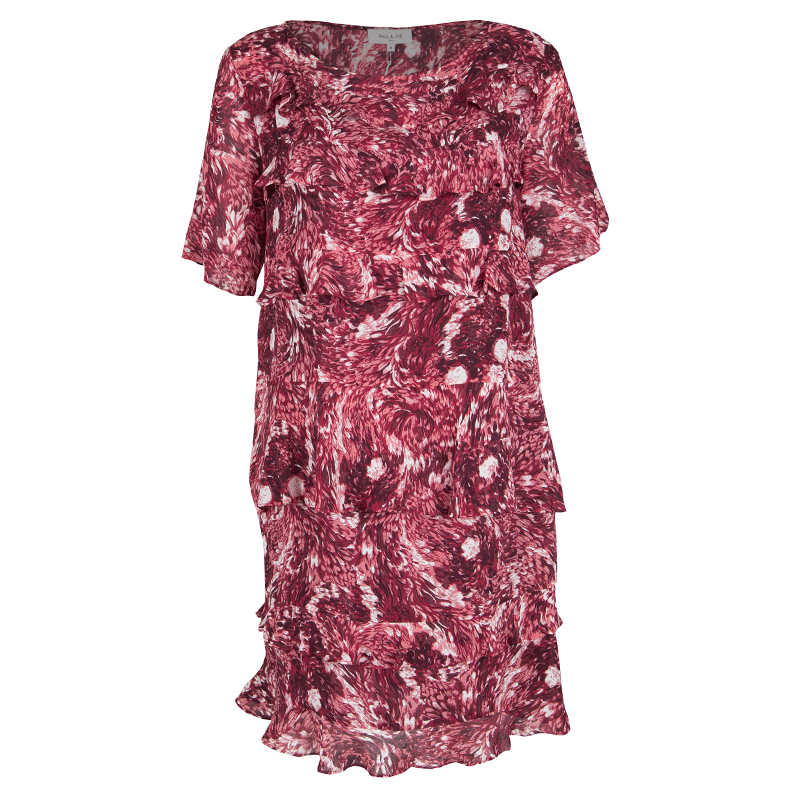 Paul and Joe Red Floral Printed Silk Ruffled Tiered Dress S