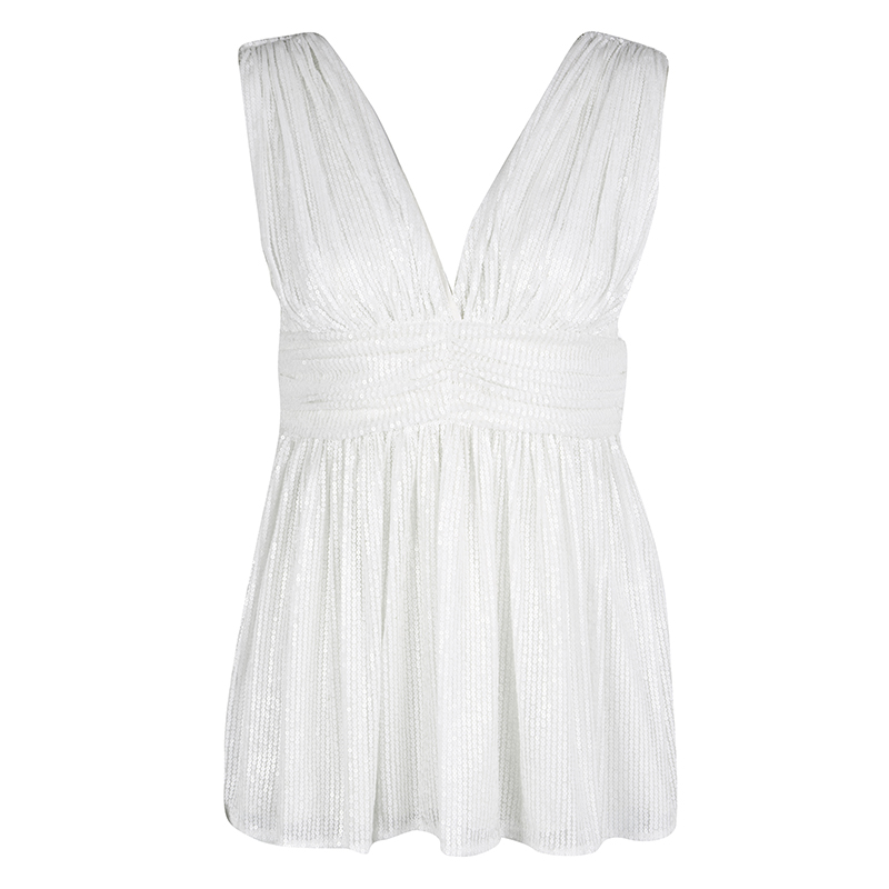 

Paul and Joe White Sequin Embellished Ruched Sleeveless Top