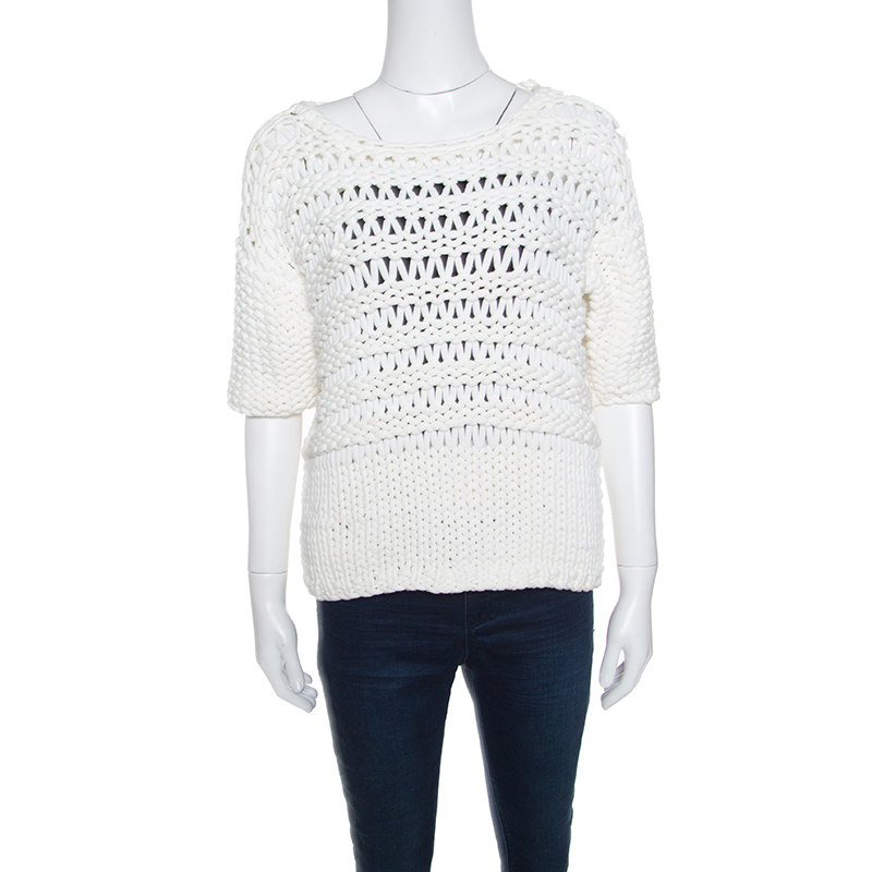 Paul and Joe Off White Chunky Open Knit Oversized Top M