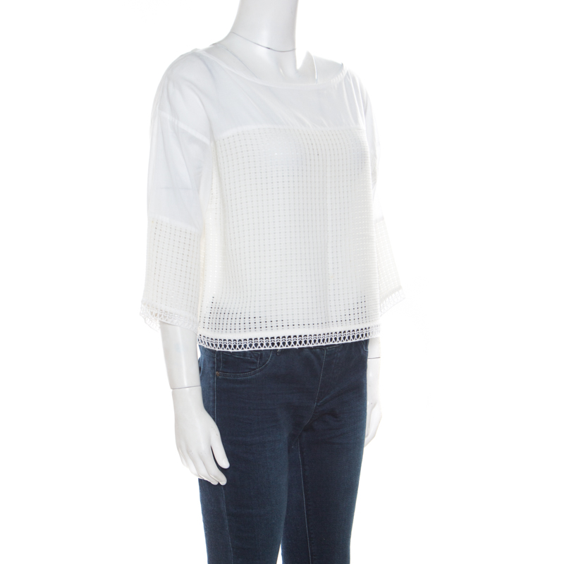 

Paul and Joe White Cotton Mesh Panel Detail Cropped Top