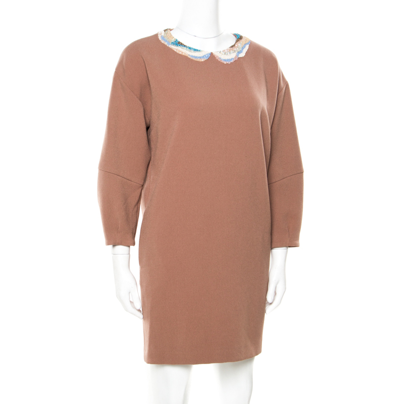 

Paul and Joe Brown Embellished Neck Detail Short Sleeve Toutbon Dress