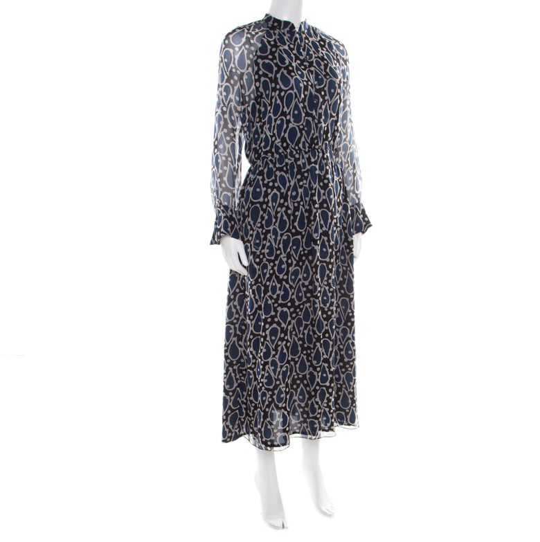 

Paul and Joe Navy Blue Printed Silk Cutout Back Detail Zanzibar Dress