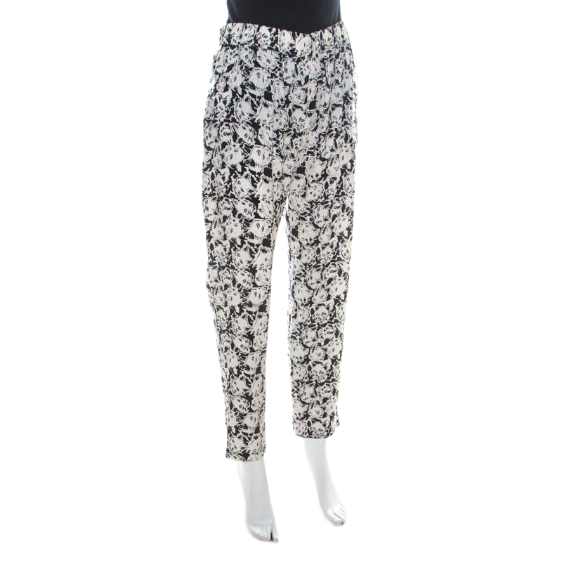 

Paul and Joe Monochrome Cat Print Jacquard Silk Relaxed Poum Pants, Black