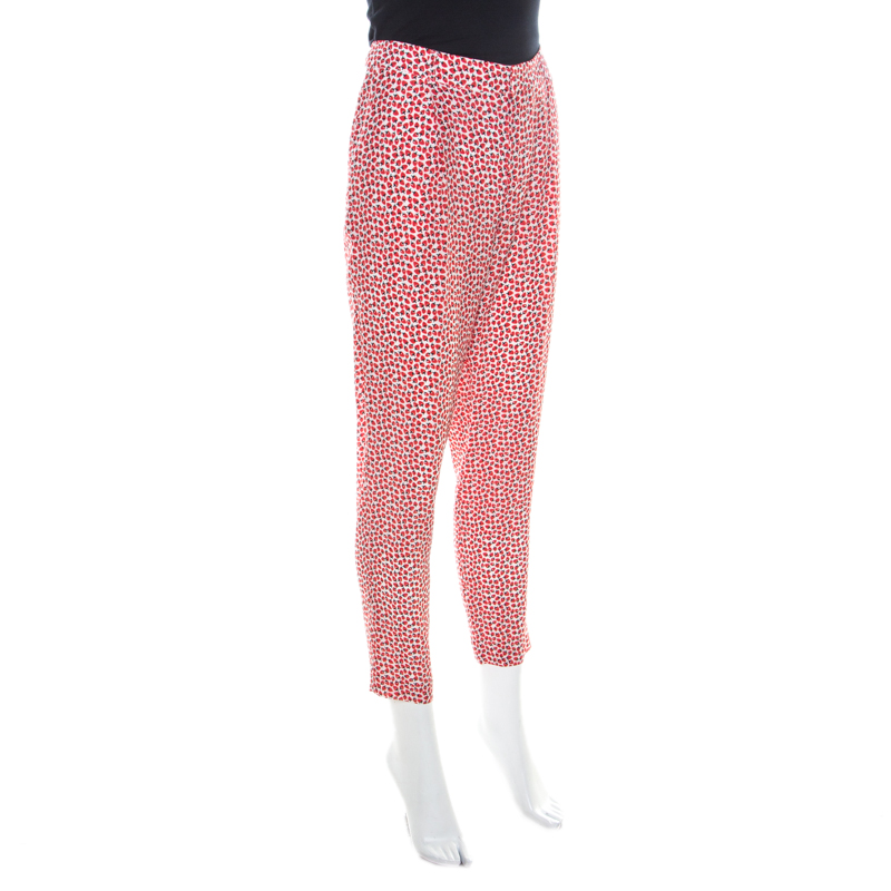 

Paul and Joe Red Strawberry Print Cotton Blend Relaxed Tapered Pants